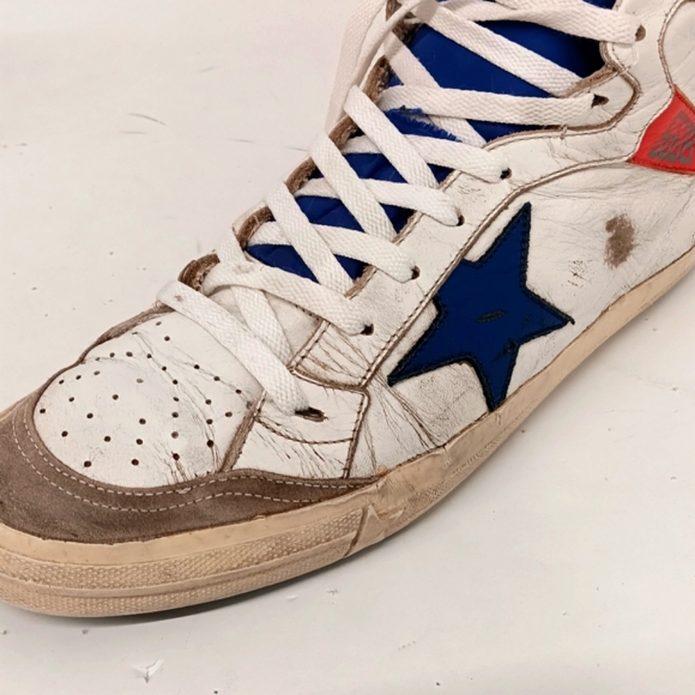 Golden Goose Men's 2.12 Tricolor Distressed Leather Hi-Top Sneakers - EU43/US10 - Picture 10 of 16